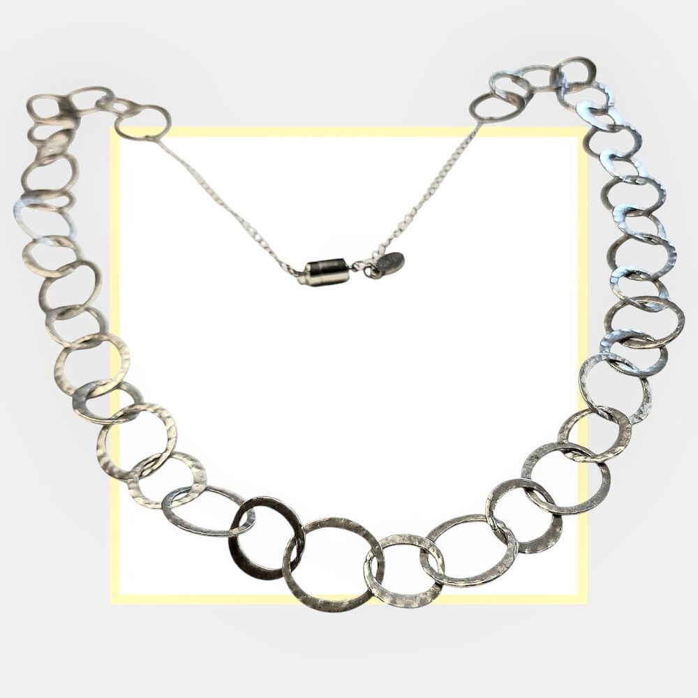 Vtg Boojee Silver Tone Hammered Hoops Statement Necklace Magnet Clasp